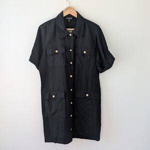 J Crew Gamine Utility Shirt Dress Linen Black NWT Size 12